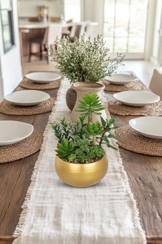 Artificial Succulent Plants in Gold Pot Faux Succulent Arrangement Fake Potted Plants with Pebbles for Home Office Desk Shelf Table Decor (Gold #02)