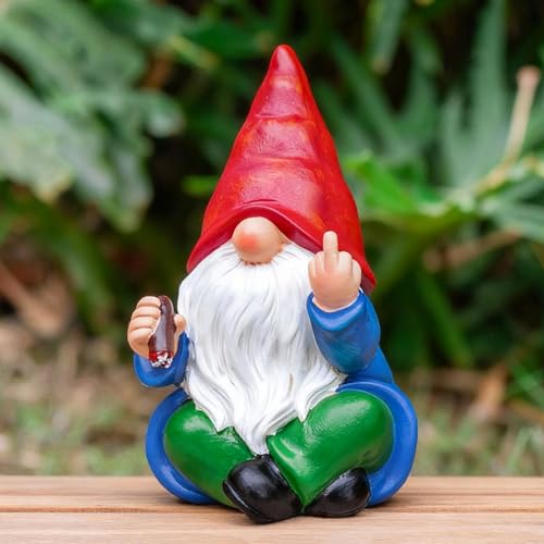 Middle Finger Gnome Statue 6.3in (Cigar Gnome)