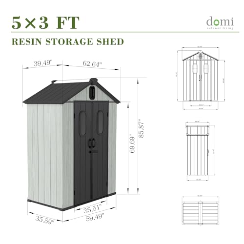 Domi 5x3FT Outdoor Resin Storage Shed with Transparent Windows & Louvered Vents (5x3FT)