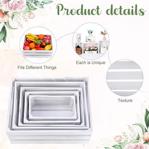 5 Pcs Decorative Nesting Wooden Crates with Handle