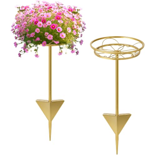 2 Pack Adjustable Outdoor Flower Pot Stand (Gold)