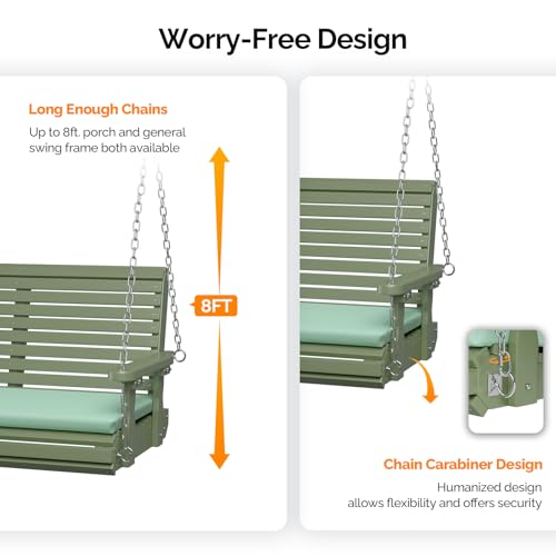 5 FT Heavy Duty Porch Swing with Cushion (Green / 5 FT)