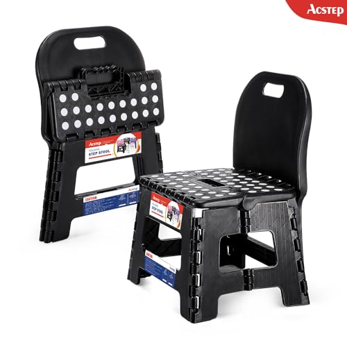 Folding Kids Step Stool with Back Support for Kids (Black 2 / 9 Inch( Pack of 1))
