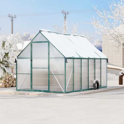 8X12FT Polycarbonate Greenhouse with Aluminum Frame (Green / 8X12FT)