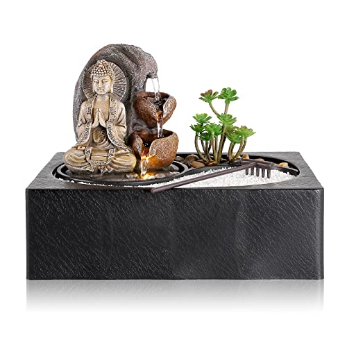 Indoor Water Fountains Tabletop Water Fountain with Warm Light (Style 9)