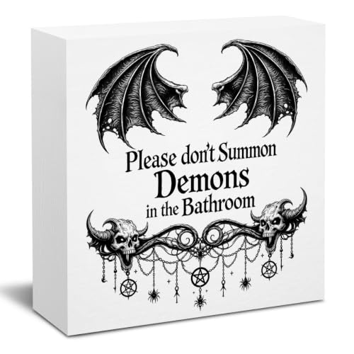 Halloween Bathroom Decor Wooden Box Sign 5 x 5 Inches (White 1620 / Wooden box（5.1 x 5.1 inches）)