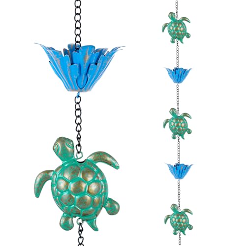 10ft Rain Chain with 16 Cups for Outside Gutters (Green & Blue)