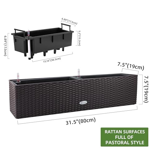 31.5 Inch Self Watering Rail Window Box (80A / Brown)