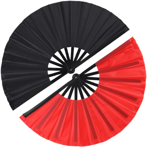 2 Pack Large Folding Hand Fan for Men (Black & Red)