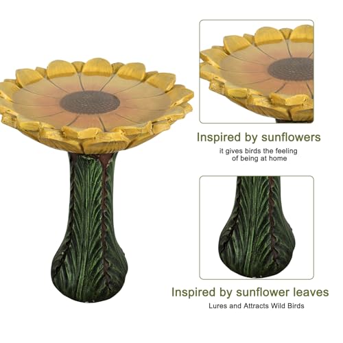 24.4”H Sunflower Bird Bath Fiber Reinforced Concrete Pedestal Birdbath for Outdoors (sunflower)