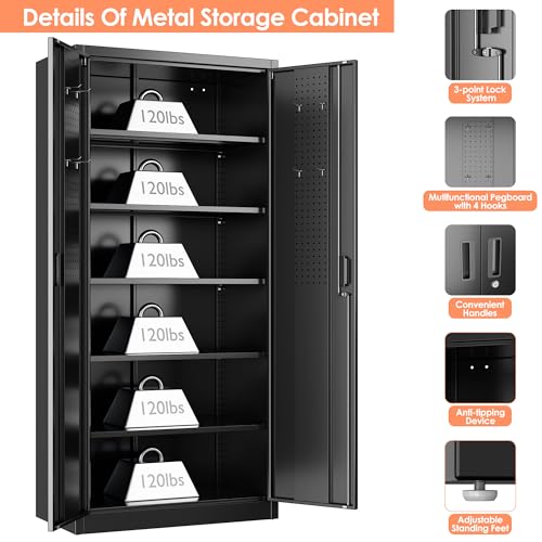 71" Black Lockable Metal Storage Cabinet (Black / 18"D x 34"W x 71"H)