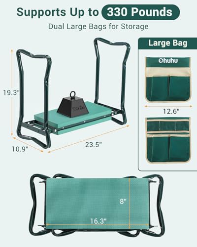 Garden Kneeler and Seat 8" Wider Pad Heavy Duty 2 (Green / 8" Wider Kneeling Pad)