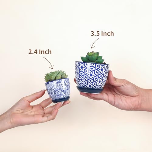 Ceramic 2.4 Inch Succulent Pots (Vintage Blue / 2.4 Inch, Set of 6)