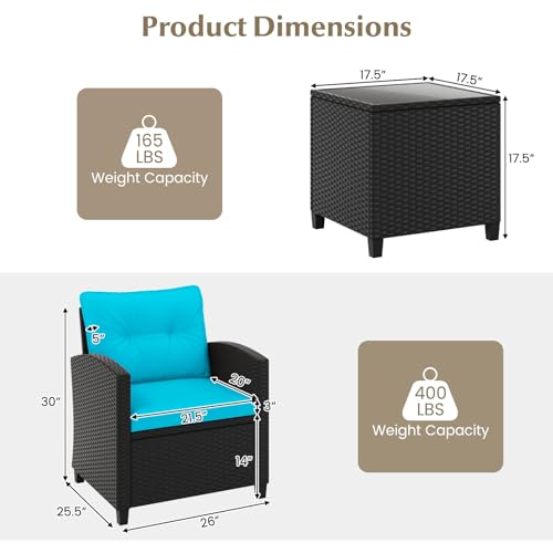 3 Piece Patio Furniture (Black-turquoise)