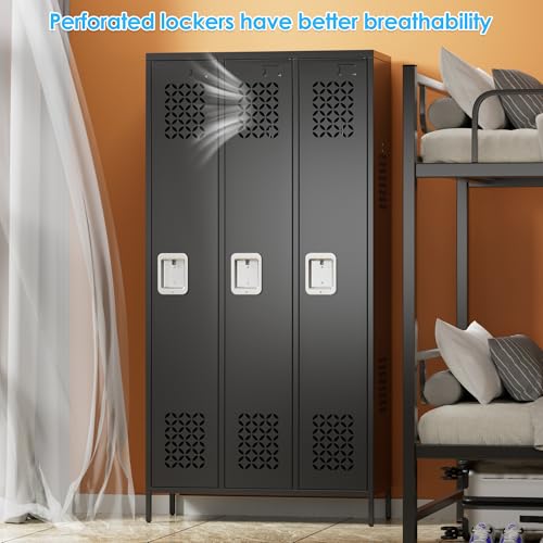 Upgrade Metal Lockers for School Office Gym Bedroom (Black-hw / 3 Doors)