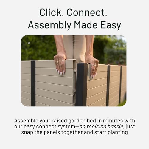 48-Inch x 48-Inch Raised Garden Bed with Tool-Free Connect System and Crafted from Recycled Materials, for Patios or Decks, Khaki (Khaki / Garden Bed)