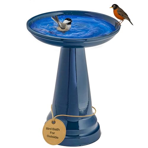 Ohio Stoneware Pedestal Bird Bath (Midnight Blue)