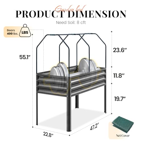 Large Raised Garden Bed with Legs & Netting 48×24×56 in