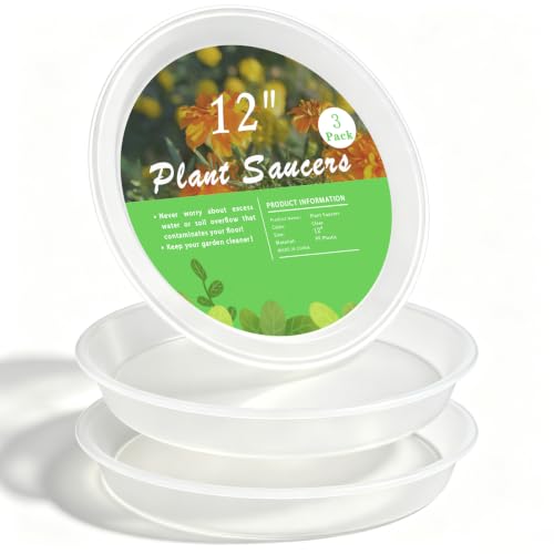 3 Pack Plant Saucer Heavy Large Planter Durable Thicker Plastic Plant Trays for Indoors and Outdoor (Transparent / 12 Inch)
