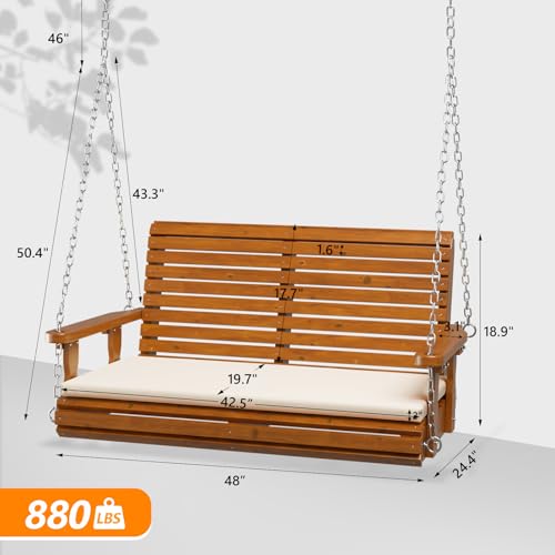 4 FT Heavy Duty Porch Swing with Cushion (Brown / 4 FT)