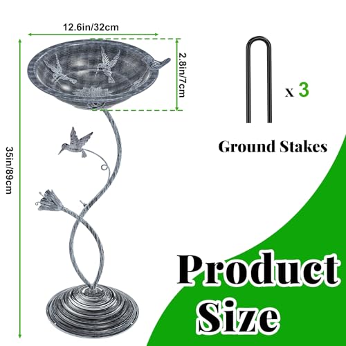 Bird Bath Garden for Outside (Vintage Silver - Hummingbird)