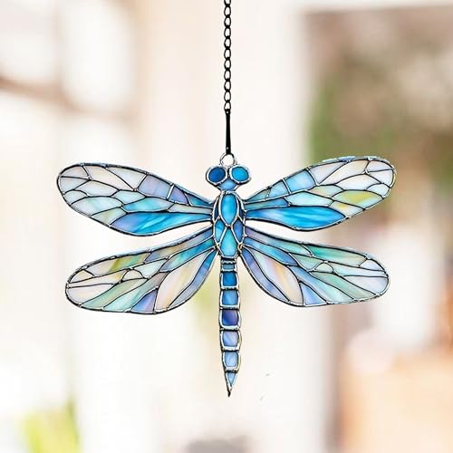 Unique Dragonfly Acrylic Suncatcher Faux Stained Glass Outdoor Home Decor Window Hanging Gift for Friends (1-fba-evg-j20-o.2 / 5")