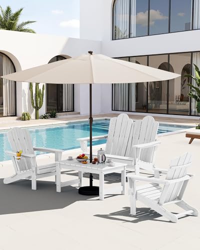 4 Pc HDPE Adirondack Set (White / 2 chair &1 bench &1 coffee table)