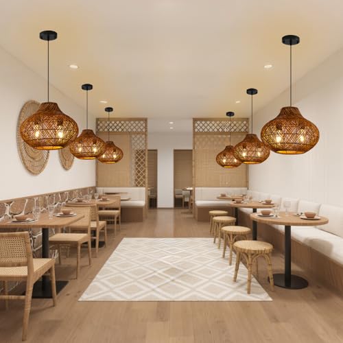 15" Rattan Pendant Light (Metal+Brown / 14.96" 2-Light)
