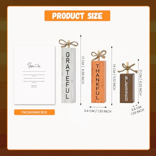 Smile Fall Wooden Decor Signs Set BLESSED GRATEFUL THANKFUL (Letter Fall)