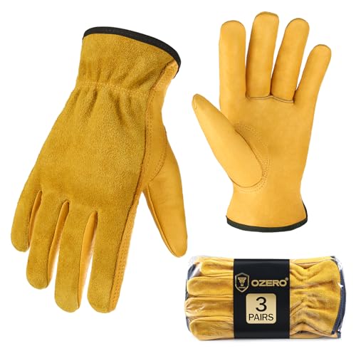 Cowhide Leather Work Gloves (Gold(3 Pair) / Small)