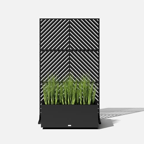 Block Series Long Box Planter + Arrow Privacy Screen Set (Black / Large - Bundle with Screen Set - Arrow Pattern)