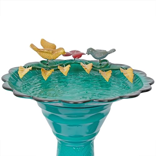 ORS112GN Vintage Metal Pedestal Birdbath with Stand (Green)