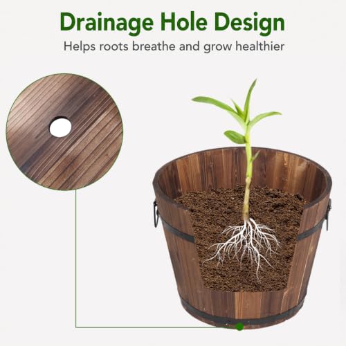 3 Pcs Whiskey Barrel Planters (Brown / Whiskey Barrel)