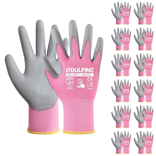 Touchscreen Work Gloves for Women 12 Pairs (Pink / X-Large)