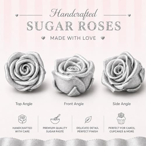 Metallic Edible Shimmering Christmas Silver Roses (Silver)
