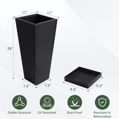 26" Metal Tall Outdoor Planters Set of 2 (26" H)