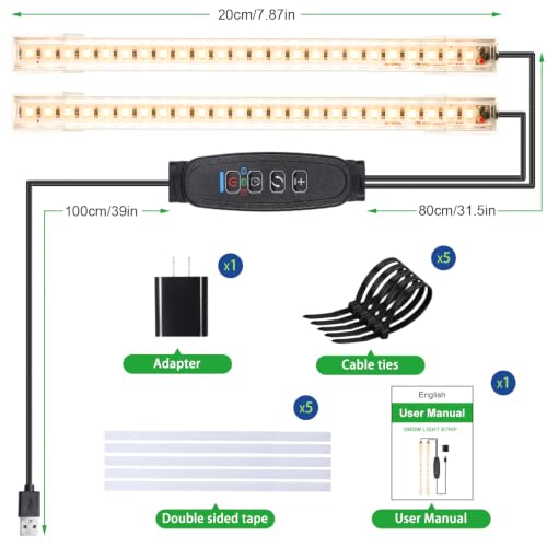 2 Heads 3000K Full Spectrum Plant Strips for Succulent Seedling Growing Automatic Cycle Timer (Black Cabel 3000K / 2 Head 1 Pack)