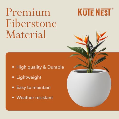 16" Dia Premium Globo Fiberstone Outdoor Planter (16" D x 12.8" H / Light French Gray)