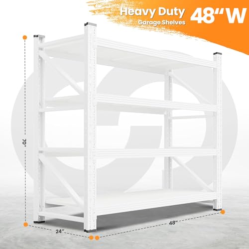 48” Wide Heavy Duty Metal Garage Shelving (White / 48"Wx24"Dx70"H)