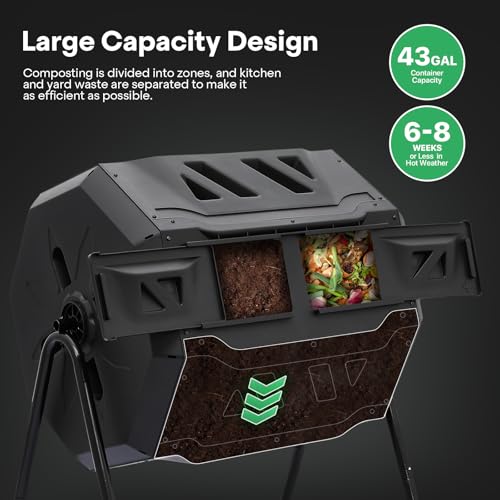 43 Gallons Dual Compost Tumbler with 2 Sliding Doors (43 gallons)