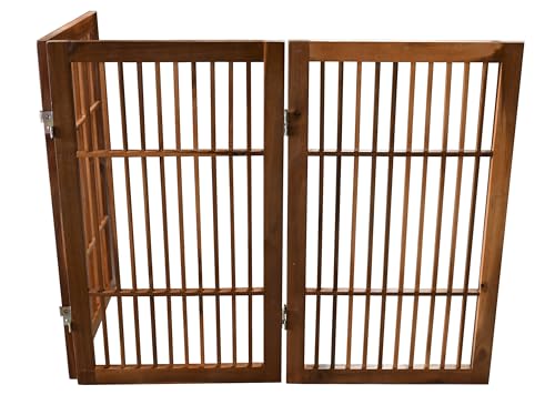 Pet Dog Gate Freestanding (3 Panel 30" Tall / Brown Pet Gate)