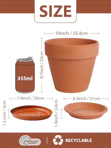 Terracotta Pot Set of 2 with Saucer (10/10 inch -2 pcs)