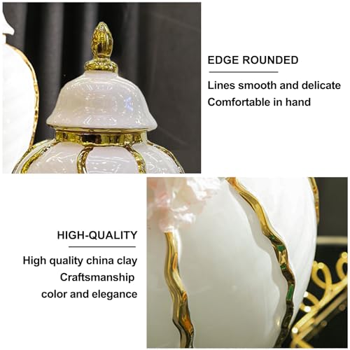 Ginger Jar White Gold Ceramic Vase Large Handmade Porcelain Vases with Lid