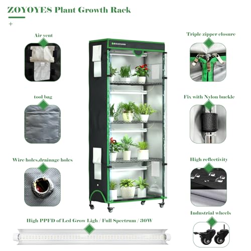 Indoor Greenhouse with Grow Light (35.8"W x 17.8"D x 71.8"H W/Cover)