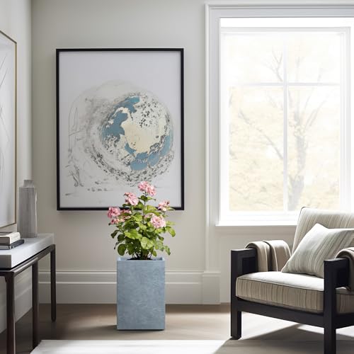 Accent Tall Square Blue Gray Concrete Planter 16" H (Slate Gray / 15.7" H)