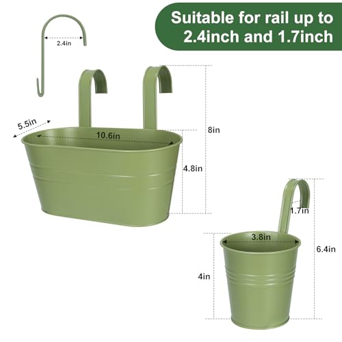 Metal Iron Flower Pots for Railing Fence Hanging Bucket Pots (Green)