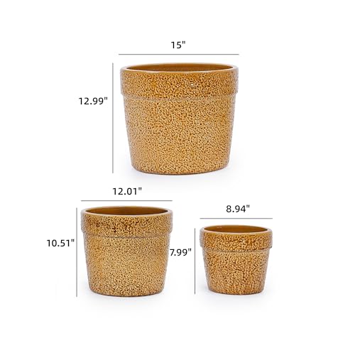 Ceramic Plant Pots Set of 3 Size (Antique Yellow)
