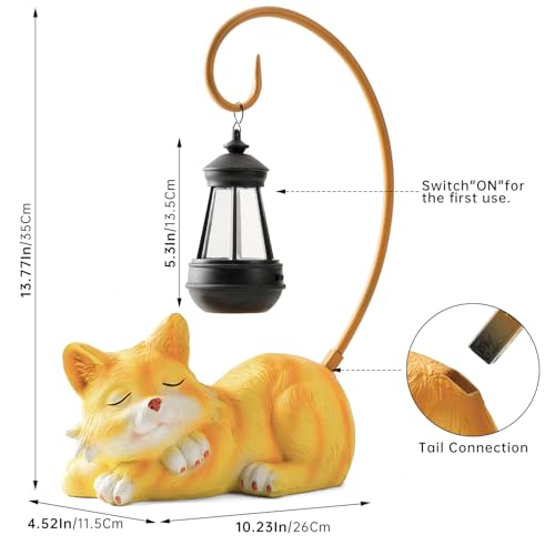 Outdoor Cat Figurine Garden Statue with Solar (Yellow)