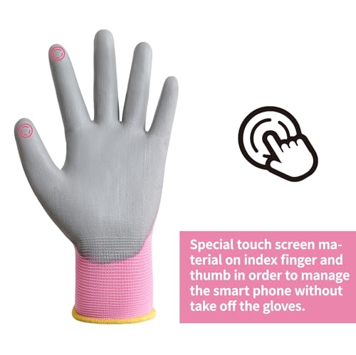 Touchscreen Work Gloves for Women 12 Pairs (Pink / X-Large)