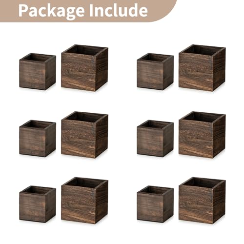 Small Wooden Box for Centerpiece (Brown / Square 4"+5"-12 Pcs)